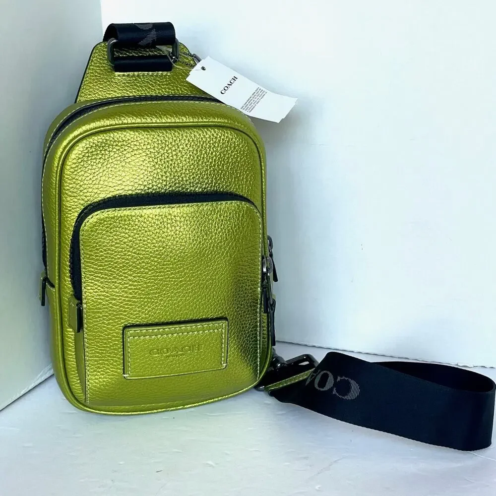 Coach Track Pack 14 Metallic Citrine Leather Sling Crossbody CP141